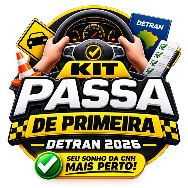 Selo do Kit Passa de Primeira: material de estudo para a prova teórica do DETRAN 2026